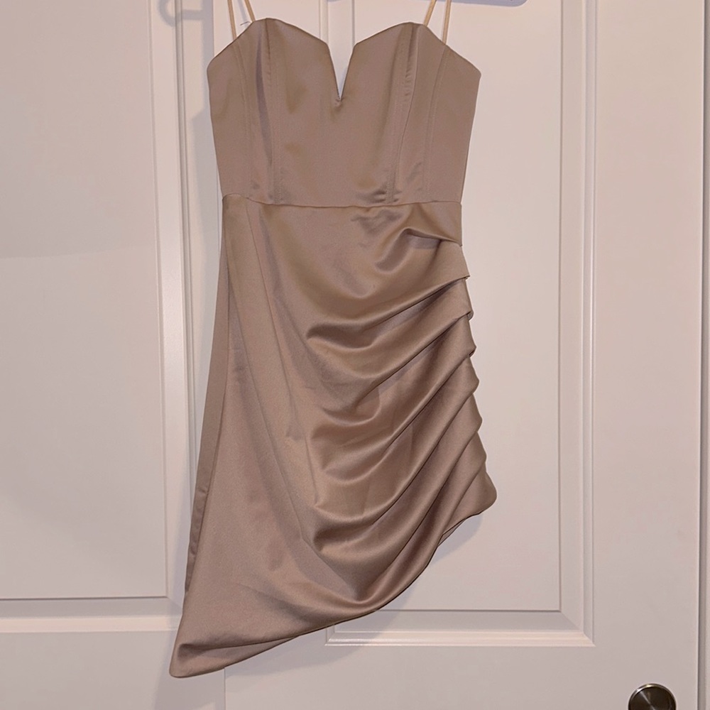 Strapless asymmetrical pleated dress